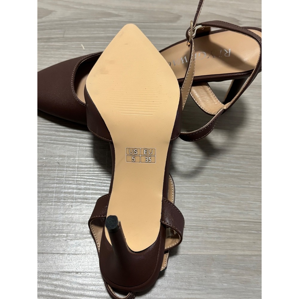 RLYGWAO Brown Pointed Toe Ankle Strap D'Orsay Stiletto Pumps Women Size 5 EU 35 - Picture 4 of 4